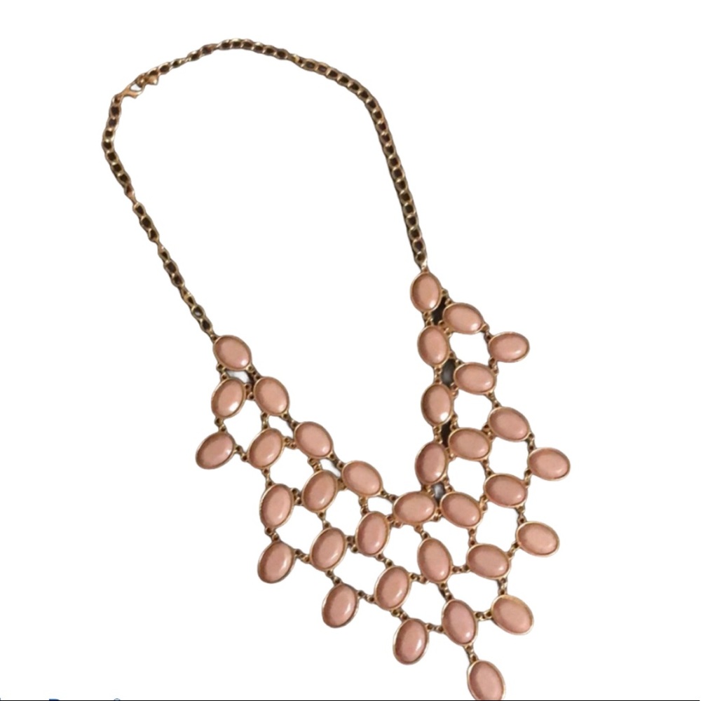Bib Necklace in Goldtone with Tan Stones EUC
